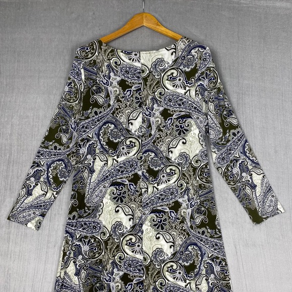 Chicos Maxi Dress Womens Size 2/L Fresh Paisley Boatneck Grape Leaf Stretch - Picture 5 of 16